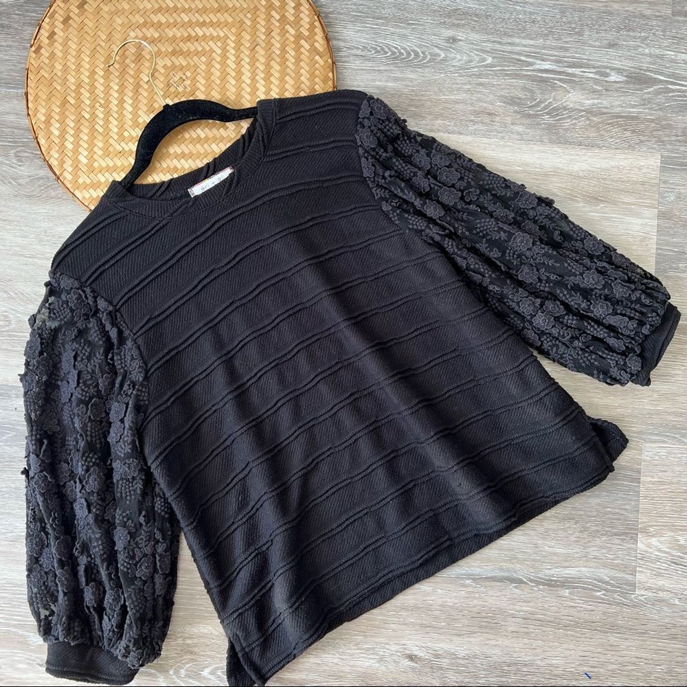 Anthropologie eri‎ + ali black embroidered balloon sleeve blouse